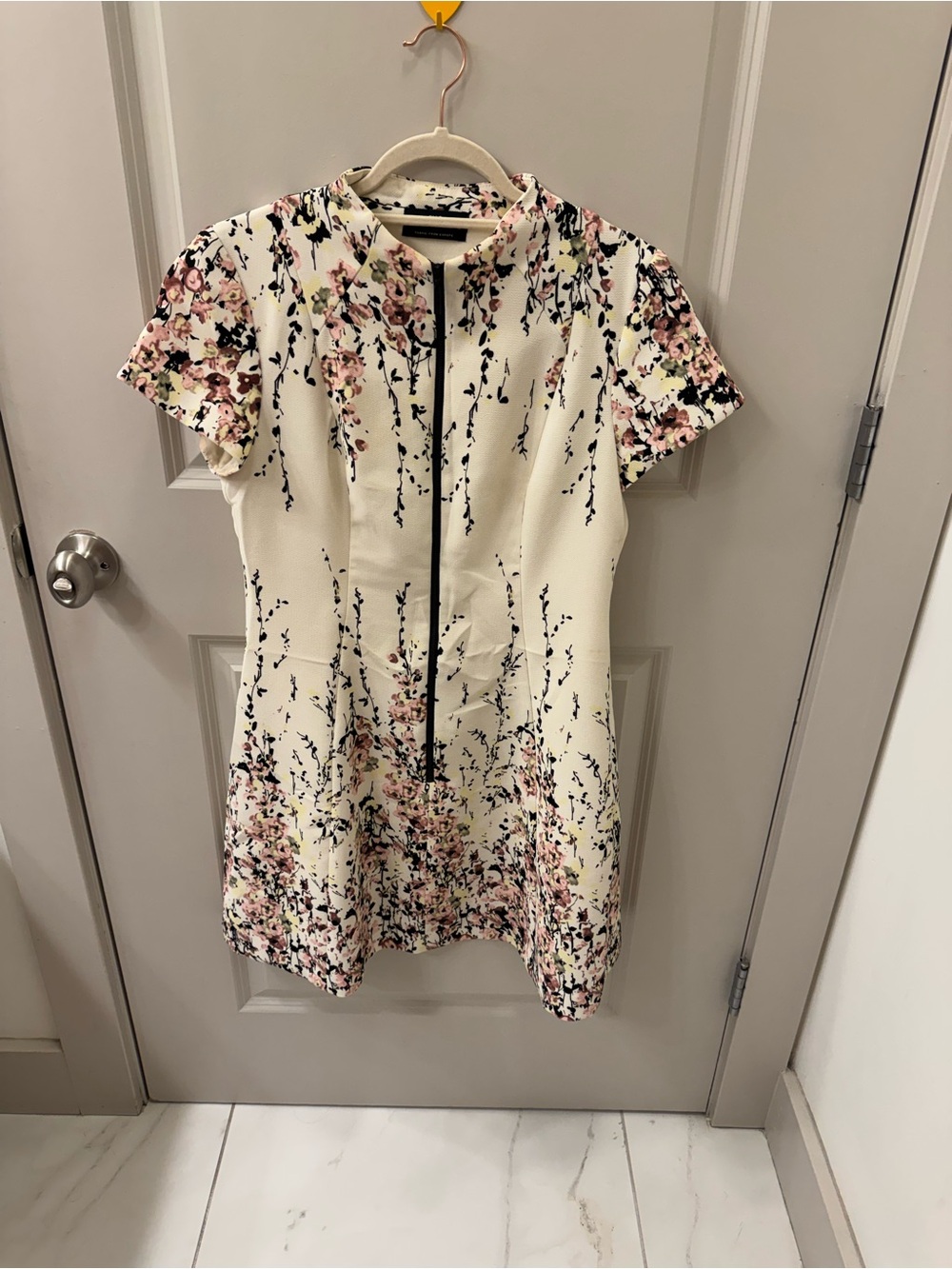 Cue Cream Mini Dress with Pink Floral Print